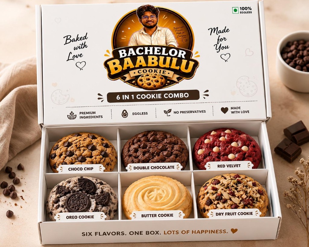 6-in-1 Bachelor Baabulu cookie combo box with six cookie flavours